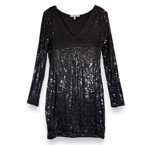 Vintage Robert Rodriguez Sequin Dress Mini Long Sleeve Medium Charcoal Gray Y2K - Picture 1 of 10